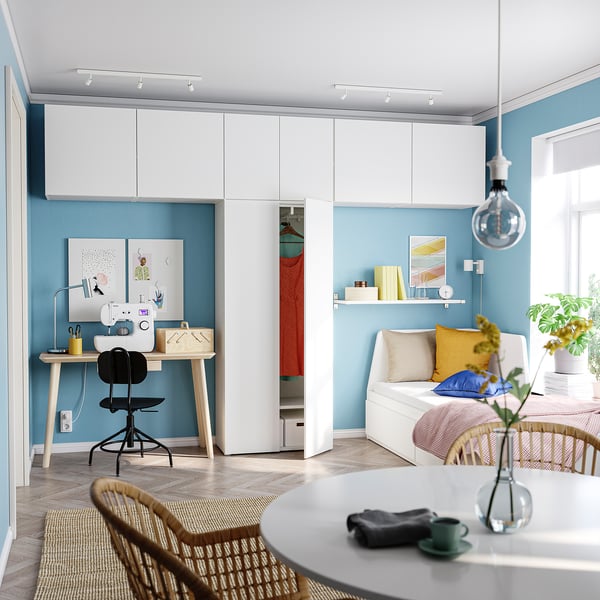 PLATSA - Wardrobe with 8 doors, white Fonnes/white, 320x42x241 cm
