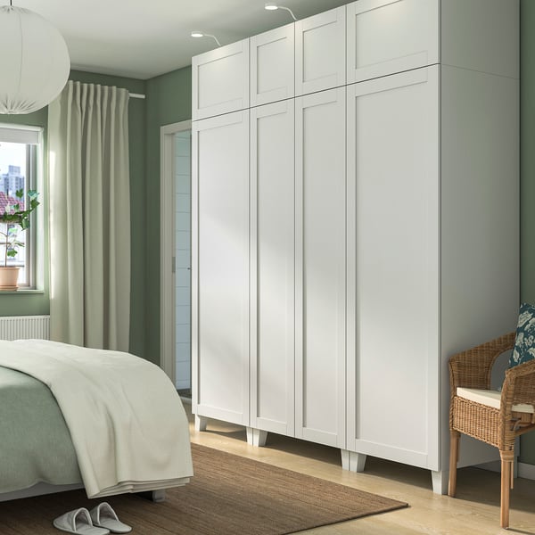 PLATSA wardrobe with 8 doors, white/Sannidal white, 200x57x231 cm