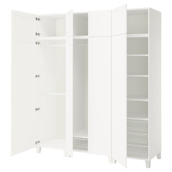 PLATSA - Wardrobe with 8 doors, white/Sannidal white, 200x57x231 cm