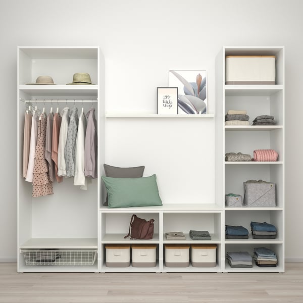 PLATSA - Wardrobe with 8 doors, white STRAUMEN mirror glass /SKATVAL dark grey, 260x57x221 cm