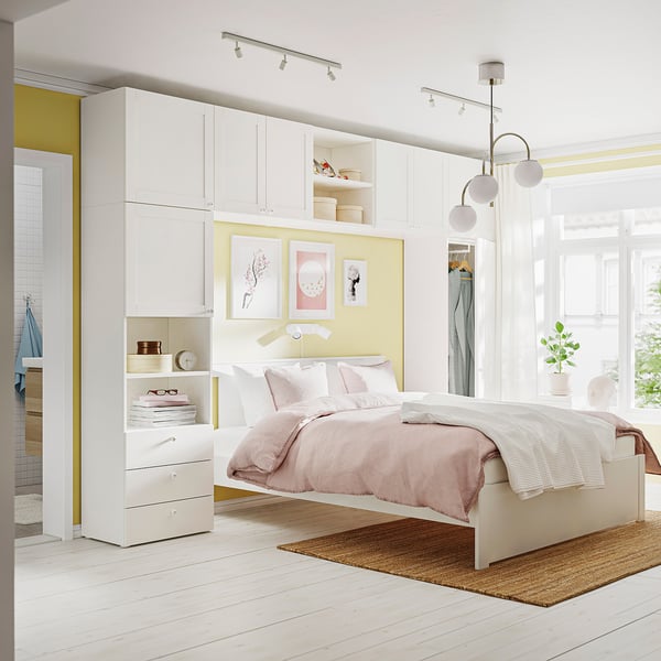 PLATSA wardrobe with 8 doors+3 drawers, white/Fonnes Sannidal, 340x42x241 cm