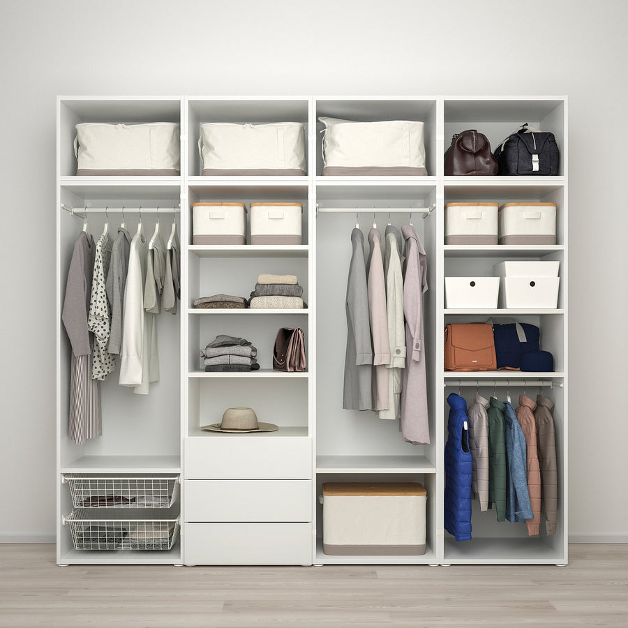 PLATSA wardrobe with 8 doors+3 drawers, white STRAUMEN mirror glass/SANNIDAL white, 240x57x221 cm