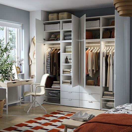 PLATSA wardrobe with 8 doors and 6 drawers, white/FONNES white, 240x57x241 cm