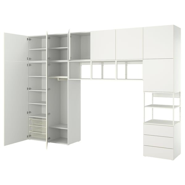PLATSA wardrobe with 9 doors+3 drawers, white/Fonnes white, 360x42x241 cm