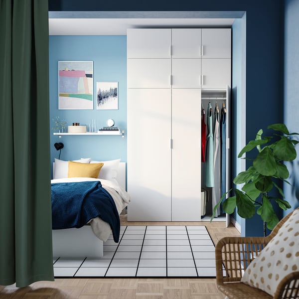 PLATSA - Wardrobe with 9 doors, white/Fonnes white, 140x57x261 cm