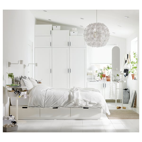 PLATSA - Wardrobe with 9 doors, white Sannidal/white, 300x57x271 cm