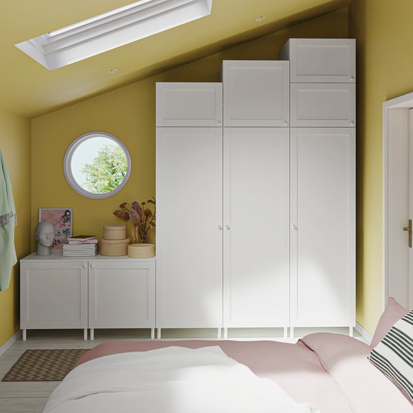 PLATSA wardrobe with 9 doors, white Sannidal/white, 300x57x271 cm