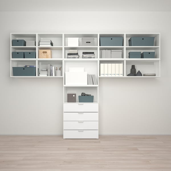 PLATSA wardrobe with 9 doors+4 drawers, white/Fonnes white, 340x42x241 cm