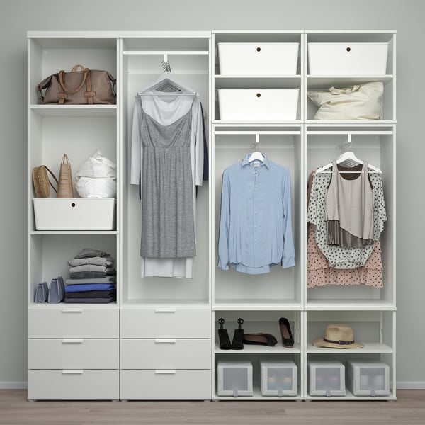 PLATSA - PLATSA Open wardrobe w 4 sliding drs+6 dr, white Larkollen/dark grey FONNES white, 240x42x241 cm