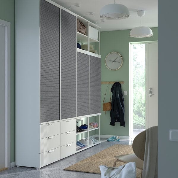 Ikea PLATSA - Open wardrobe w 4 sliding drs+6 dr, white Larkollen/dark grey FONNES white, 240x42x241 cm