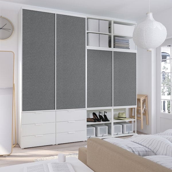 Ikea PLATSA - Open wardrobe w 4 sliding drs+6 dr, white Larkollen/dark grey FONNES white, 240x42x241 cm