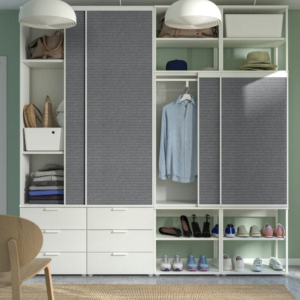 Ikea PLATSA - Open wardrobe w 4 sliding drs+6 dr, white Larkollen/dark grey FONNES white, 240x42x241 cm