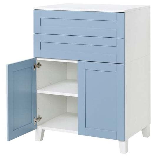 Ikea PLATSA - Cabinet with 2 doors and 2 drawers, white/Sannidal blue, 80x57x113 cm