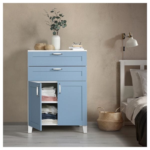 Ikea PLATSA - Cabinet with 2 doors and 2 drawers, white/Sannidal blue, 80x57x113 cm