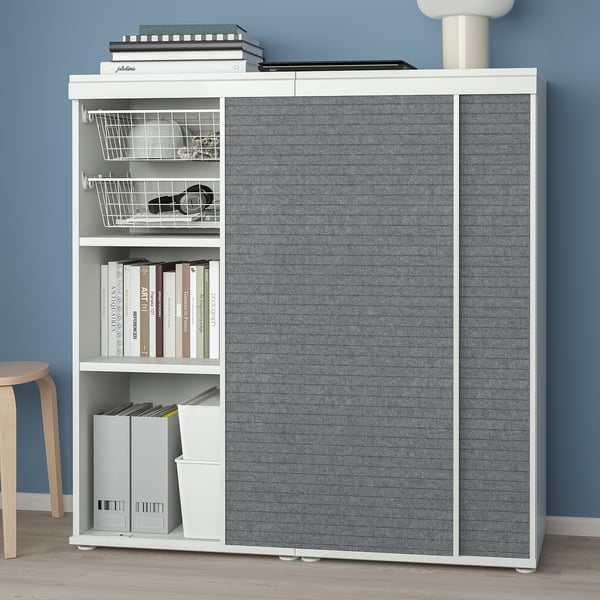 PLATSA cabinet with 2 sliding doors, white Larkollen/dark grey, 120x42x123 cm