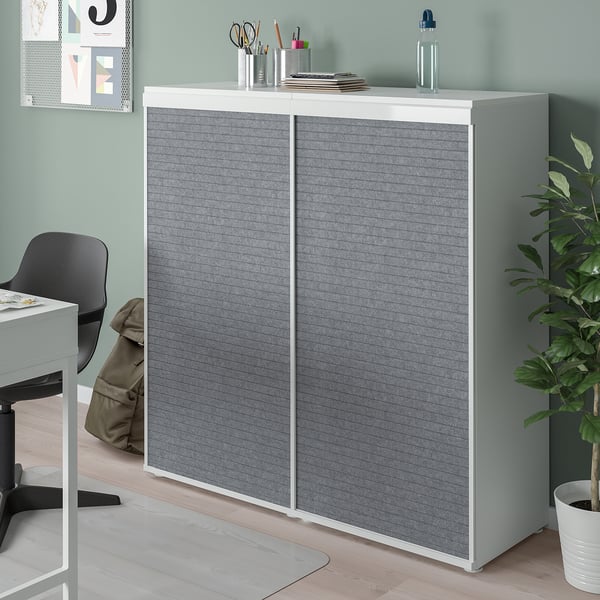 PLATSA cabinet with 2 sliding doors, white Larkollen/dark grey, 120x42x123 cm