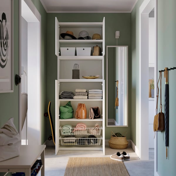 PLATSA storage combination with doors, white/Fonnes white, 80x42x221 cm