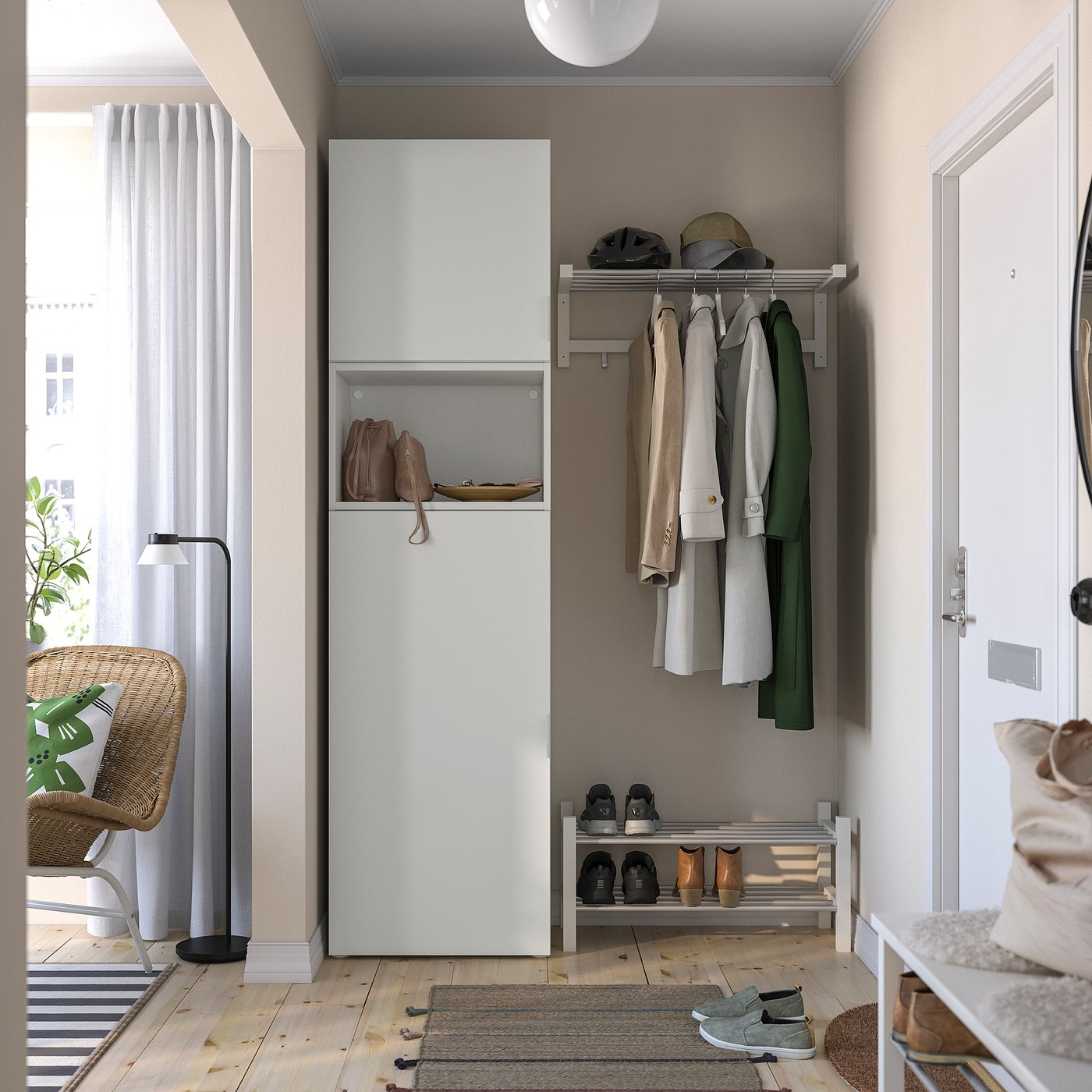 PLATSA storage combination with doors, white/Fonnes white, 60x42x221 cm