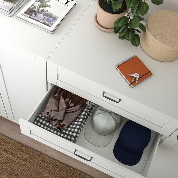 PLATSA cabinet with doors and drawers, white/SANNIDAL white, 240x57x133 cm
