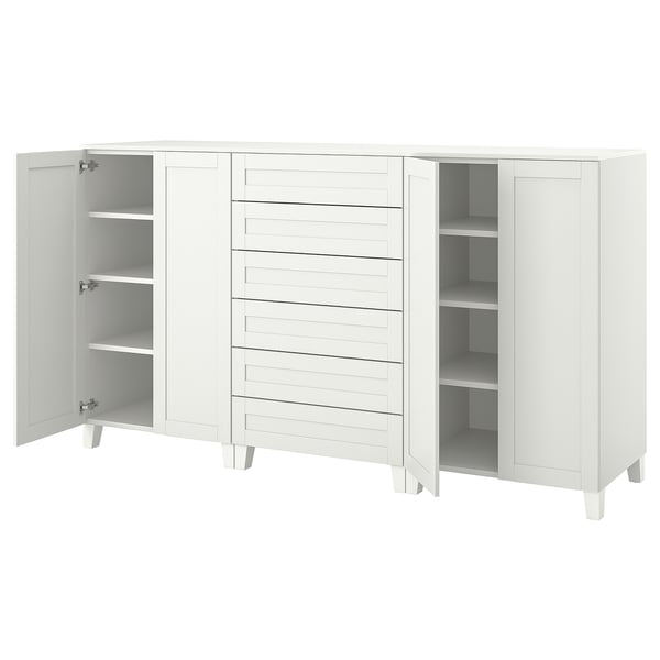 PLATSA cabinet with doors and drawers, white/SANNIDAL white, 240x57x133 cm