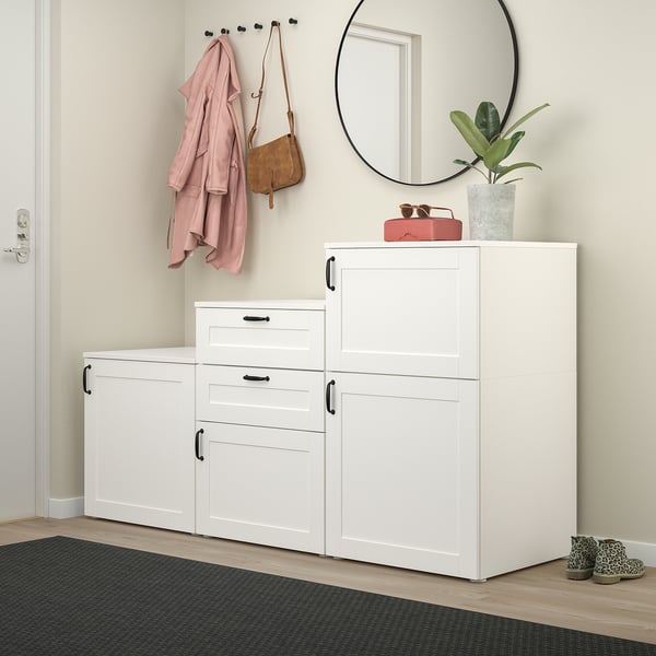 PLATSA - PLATSA Cabinet with doors and drawers, white/Sannidal white, 180x57x103 cm