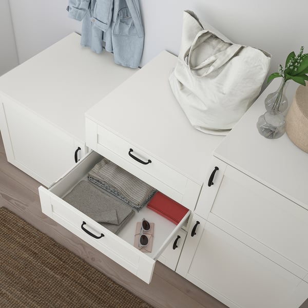 PLATSA - PLATSA Cabinet with doors and drawers, white/Sannidal white, 180x57x103 cm