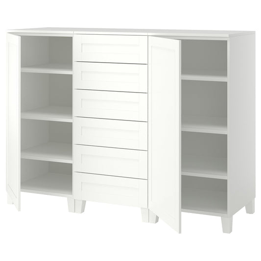 PLATSA cabinet with doors and drawers, white/SANNIDAL white, 180x57x133 cm