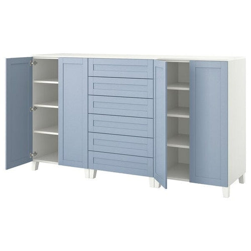 PLATSA - PLATSA Cabinet with doors and drawers, white/Sannidal blue, 240x57x133 cm