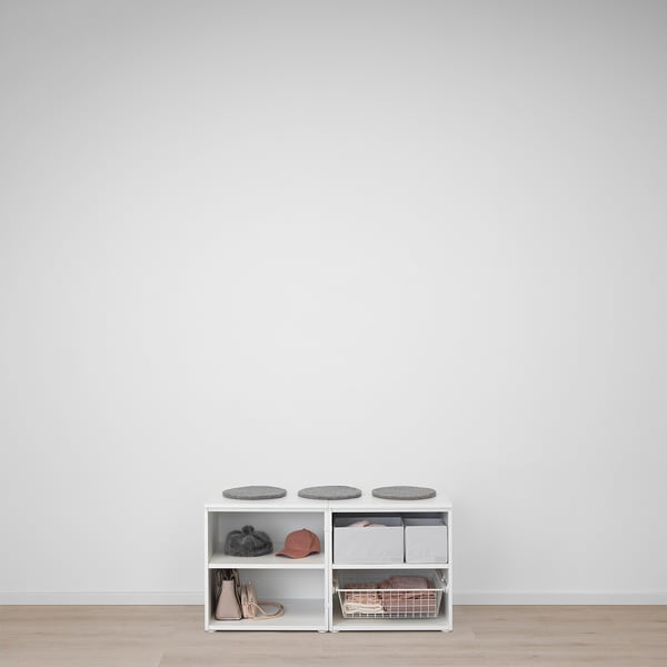 PLATSA storage bench, white/Sannidal white, 120x57x63 cm
