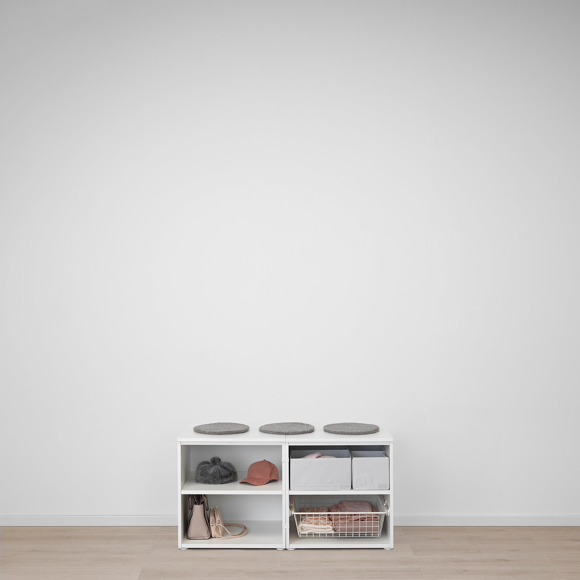 PLATSA storage bench, white/Sannidal white, 120x57x63 cm