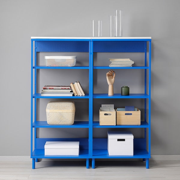 PLATSA - Open shelving unit, white/blue, 120x42x133 cm