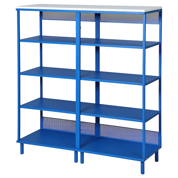 PLATSA - Open shelving unit, white/blue, 120x42x133 cm