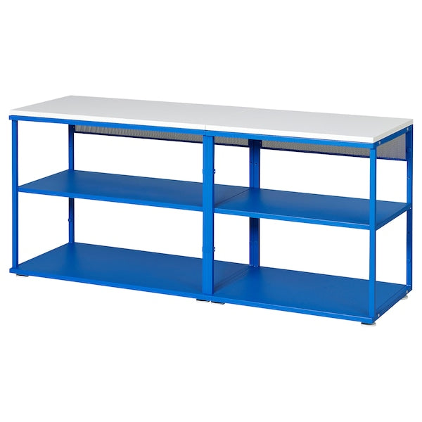 PLATSA - Open shelving unit, white/blue, 140x42x63 cm