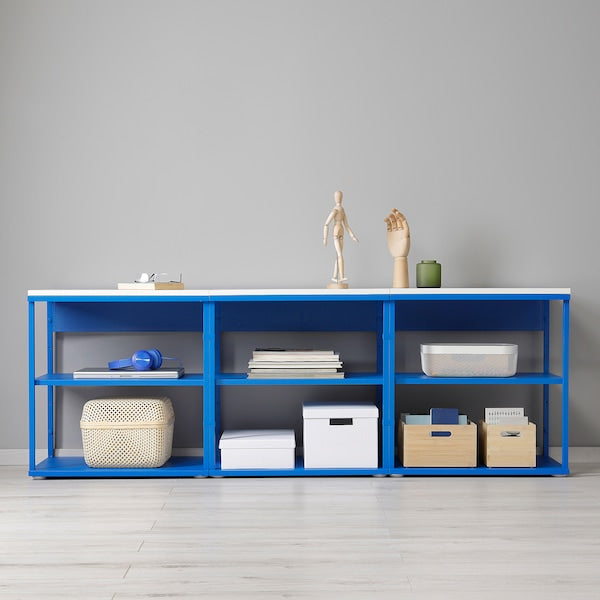 PLATSA - Open shelving unit, white/blue, 180x42x63 cm