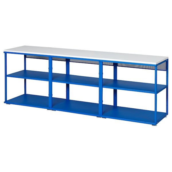 PLATSA - Open shelving unit, white/blue, 180x42x63 cm