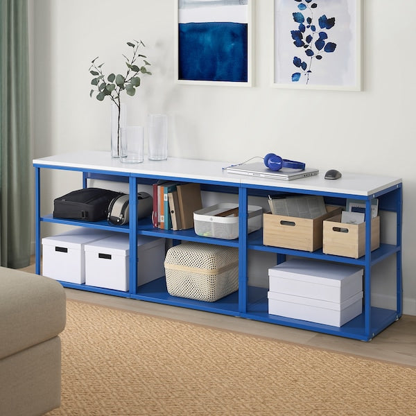 PLATSA - Open shelving unit, white/blue, 180x42x63 cm