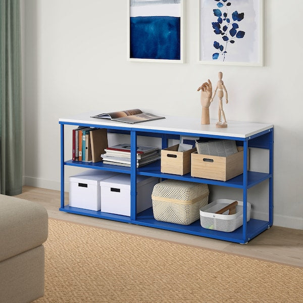 PLATSA - Open shelving unit, white/blue, 140x42x63 cm