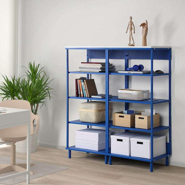 PLATSA - Open shelving unit, white/blue, 120x42x133 cm