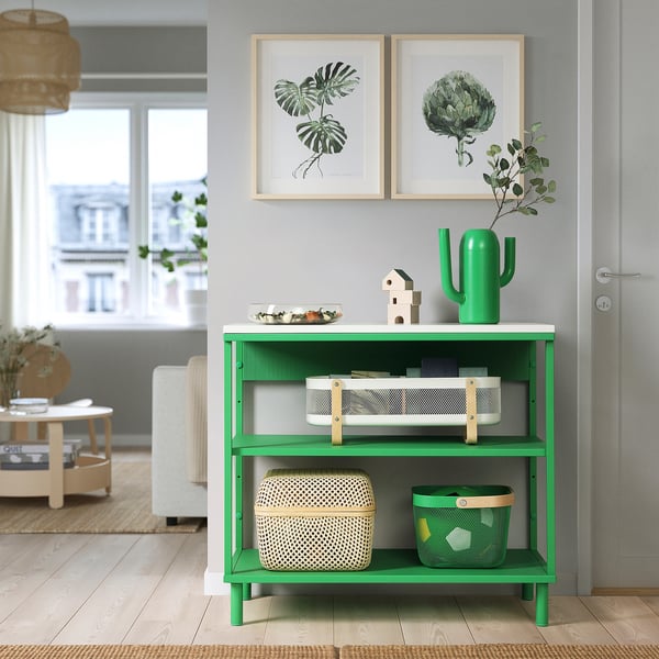 PLATSA open shelving unit, white/green, 80x42x73 cm