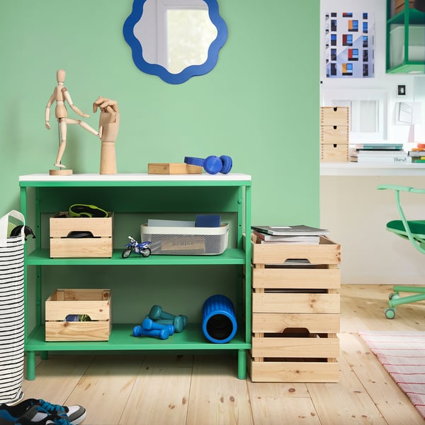 PLATSA - PLATSA Open shelving unit, white/green, 80x42x73 cm