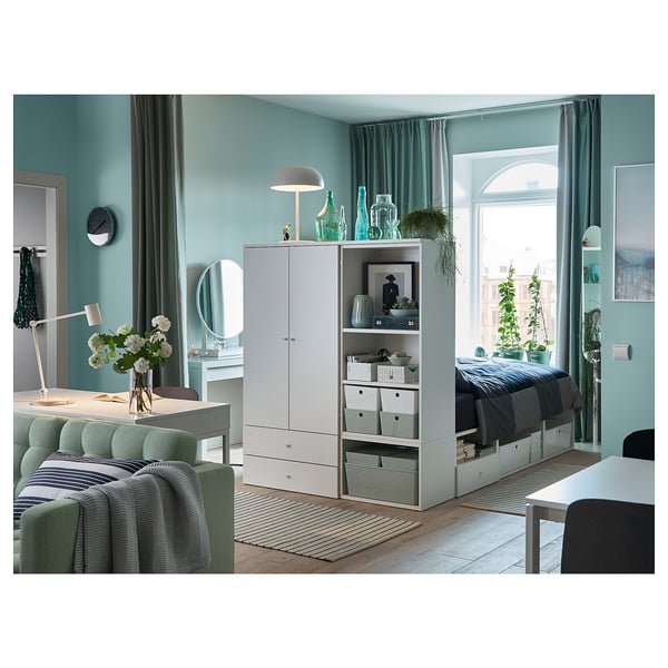 PLATSA - PLATSA Bed frame with 2 door+3 drawers, white/Fonnes, 142x244x163 cm