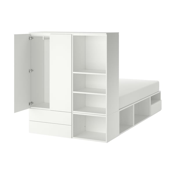 PLATSA - PLATSA Bed frame with 2 door+3 drawers, white/Fonnes, 142x244x163 cm