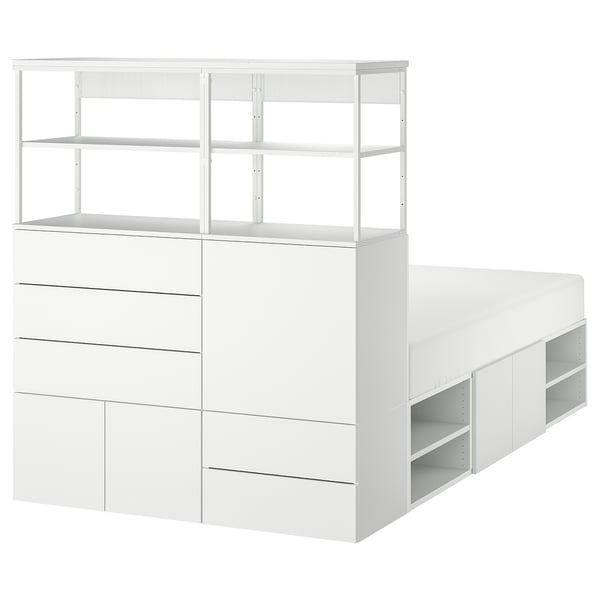 PLATSA - PLATSA Bed frame with 5 door+5 drawers, white/Fonnes white, 140x244x163 cm