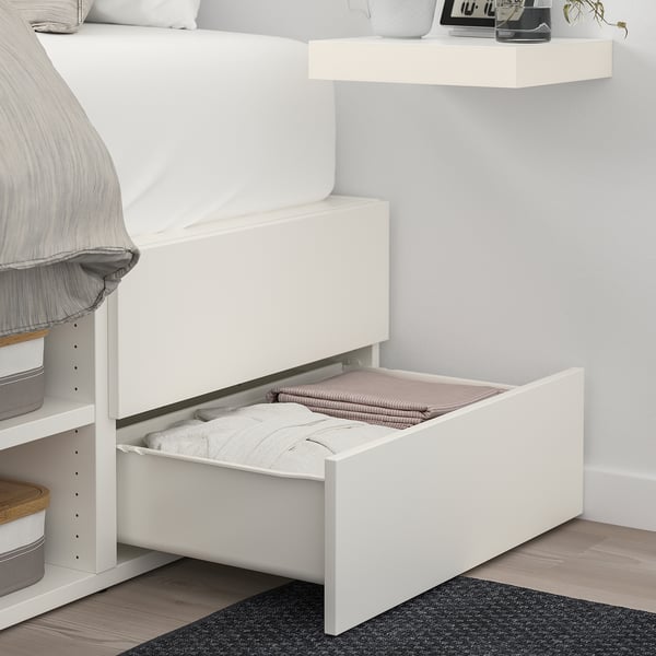 PLATSA - PLATSA Bed frame with 6 doors+12 drawers, white/Fonnes, 140x244x203 cm