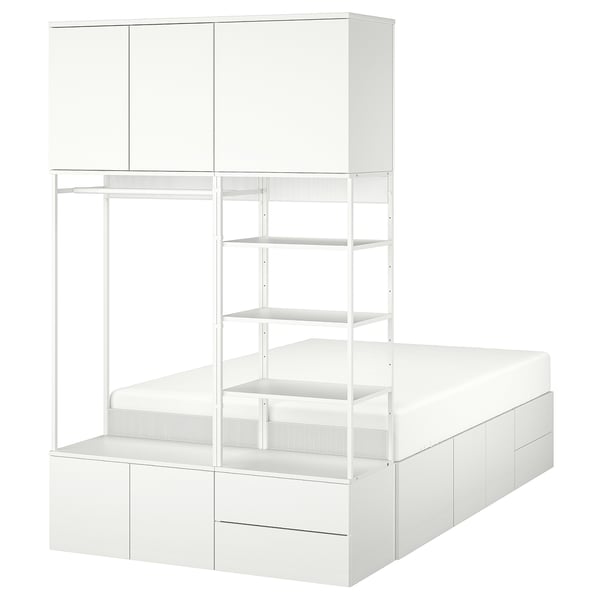 PLATSA - PLATSA Bed frame with 8 door+4 drawers, white/Fonnes, 142x244x223 cm