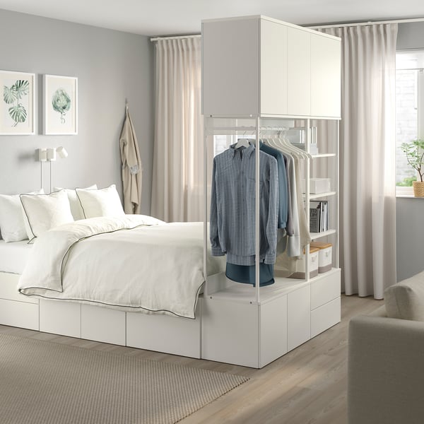 PLATSA - PLATSA Bed frame with 8 door+4 drawers, white/Fonnes, 142x244x223 cm