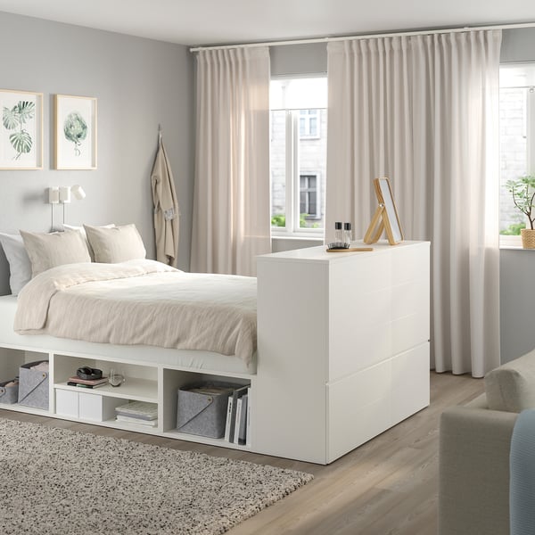PLATSA - PLATSA Bed frame with 10 drawers, white/Fonnes, 140x244x103 cm