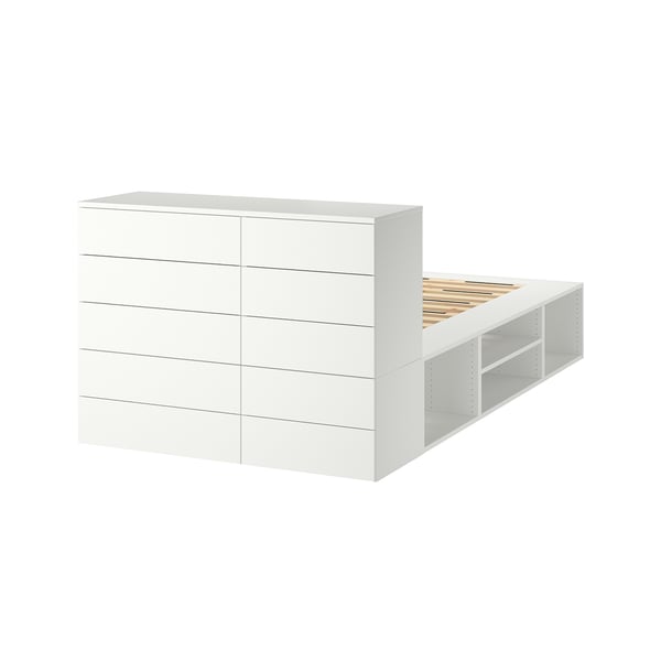 PLATSA - PLATSA Bed frame with 10 drawers, white/Fonnes, 140x244x103 cm