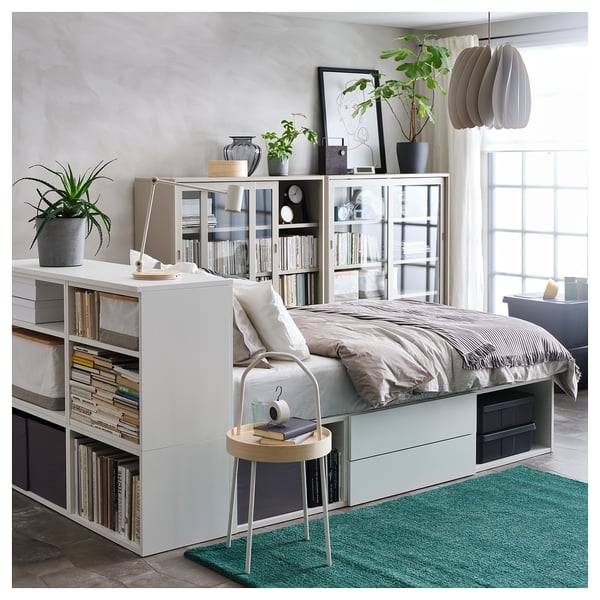 PLATSA - PLATSA Bed frame with 2 drawers, white/Fonnes, 142x244x103 cm