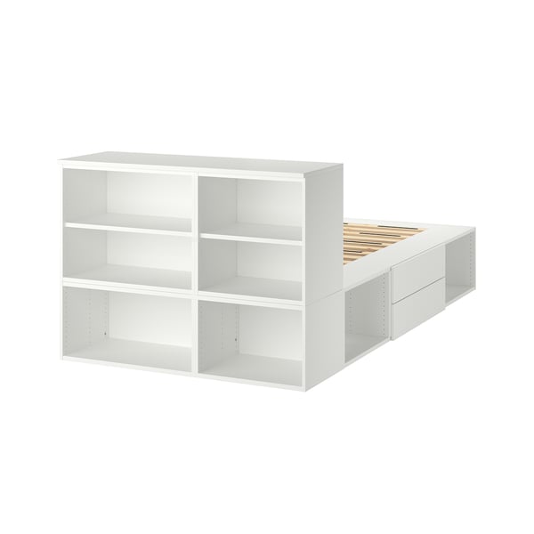 PLATSA - PLATSA Bed frame with 2 drawers, white/Fonnes, 142x244x103 cm